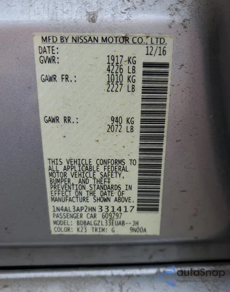 2017 Nissan Altima 2.5 S from USA, damaged, VIN 1N4AL3AP2HN331417